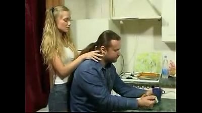 daughter seduce senior dude in Kitchen