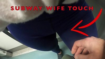My wifey Let senior Unknown man to grope her beaver Lips Over her spandex leggings in Subway