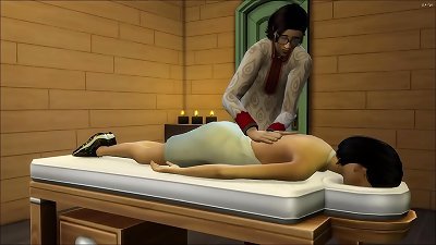 chinese son rubs his mother after she visits him at work || asian mom and son-in-law