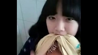 jummy teenie chinese demonstrating knockers and pleasure button in public rest room