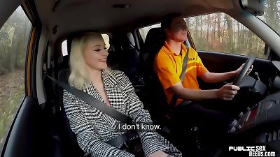 teenager in tights enjoys public outdoor car lovemaking by educator